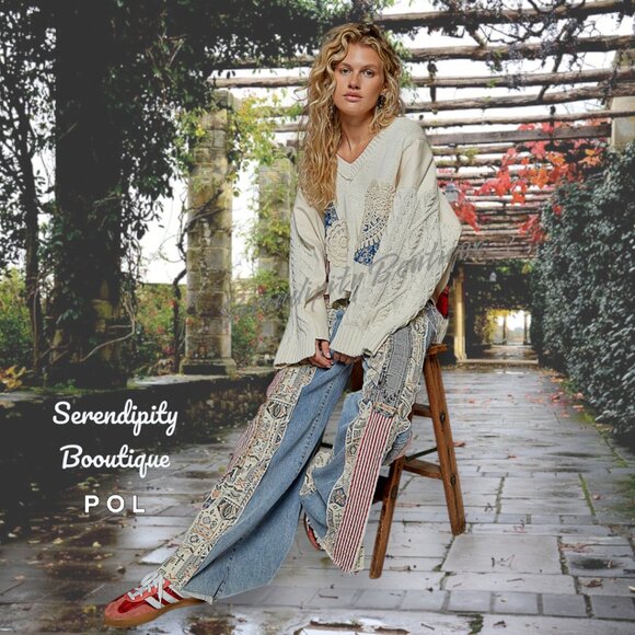 POL Boho Grunge 90s Throwback Denim Extreme Oversized Raw Edge Distressed Jeans - Picture 1 of 11